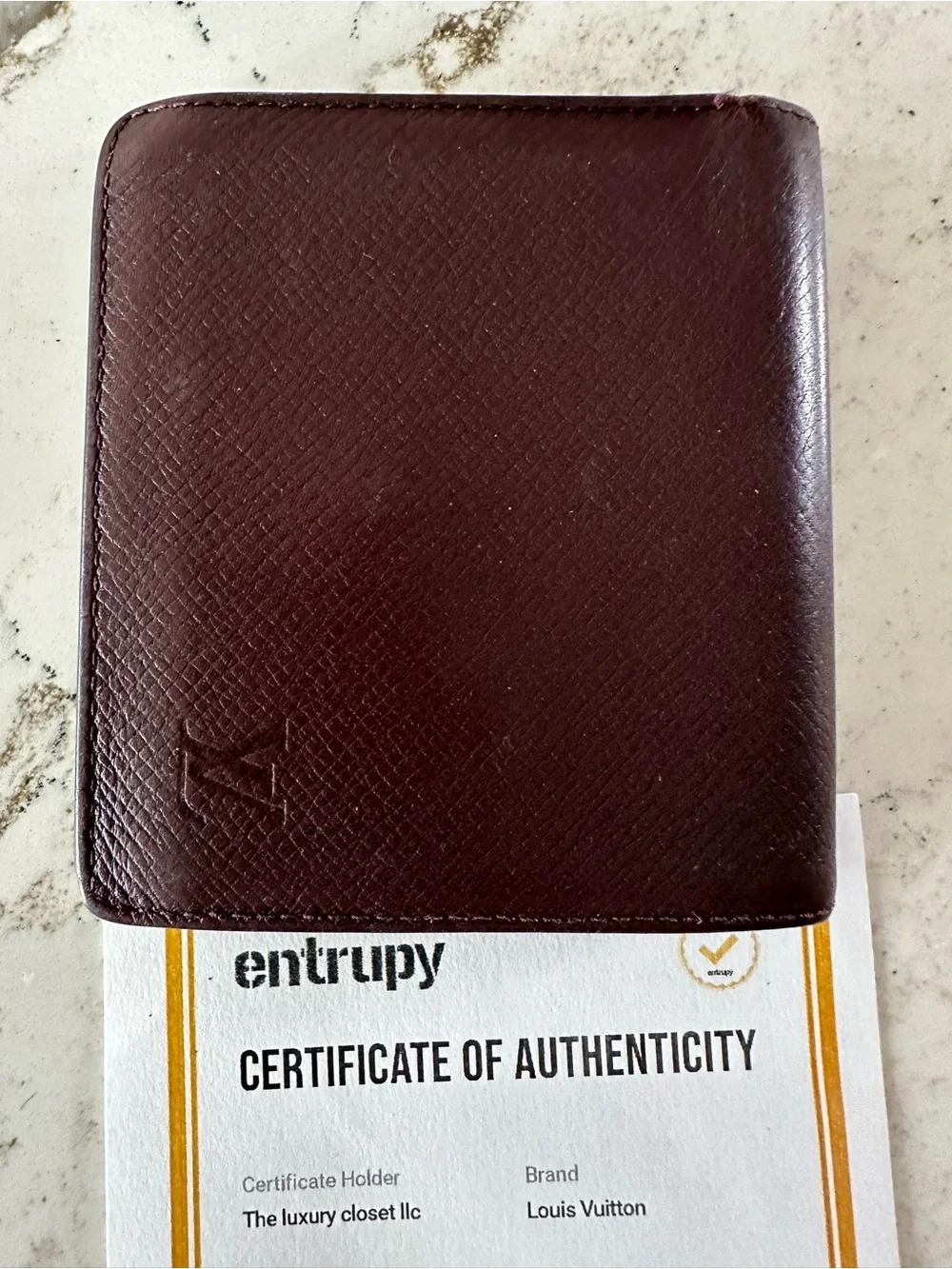 Louis Vuitton Dark Burgundy/Maroon Leather Men's Bifold Wallet